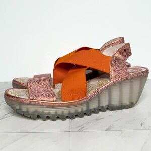 Fly London Yaji Cross Orange Wedge Sandal 39